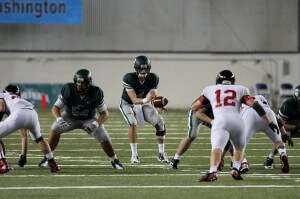 (Reggie Long in pass protection for the nations #1 QB Max Browne)