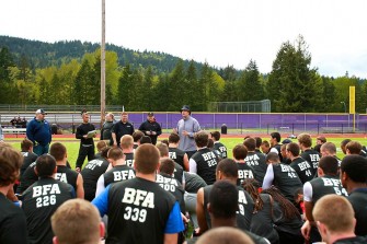 Coach Taylor Barton speaking to the combine participants at last weekend's Issaquah Combine