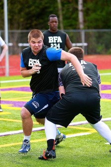 Lineman Nate Ellis (6-2 245 DT/G) doing work at the regional Barton Camp/Combine at Issaquah