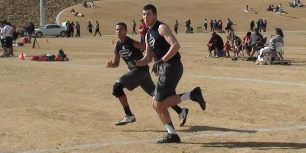 Gardner, front, warming up at the NLA Las Vegas 7-on-7 for Team NEI.