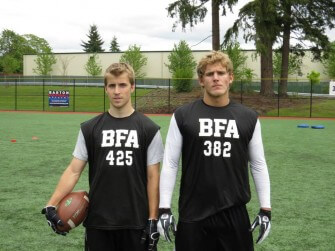 (L-R) Co GSHL Offensive Player of the Year Nathan Beasley of Camas; Top ranked WA LB Gianni Carbone of Skyview