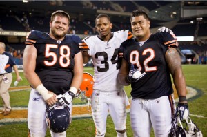 (Alex Linnenkohl (Chicago Bears-Left) with former Oregon State teammates James Dockery and Stephen Paea now in the NFL)
