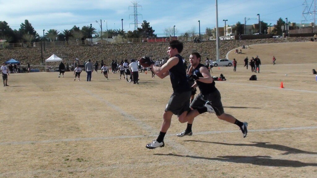 (Two of Bellarmine Prep's top returning players warming up for Team NEI North, Drew Griffin, left and Lou Millie, right)