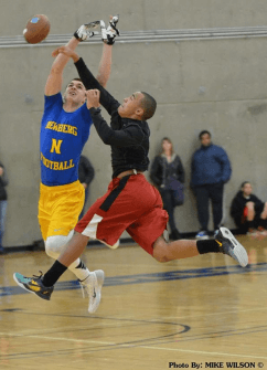 Derek Parnell (red shorts) defending a pass at a recent Elite Event.