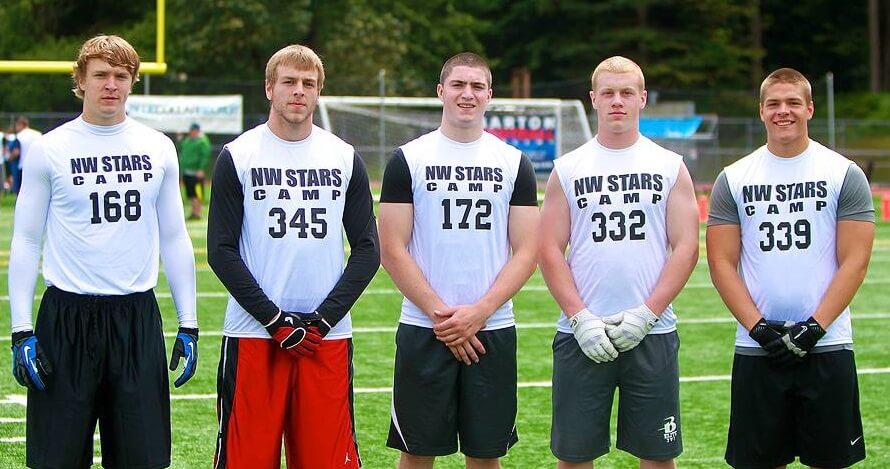 Peyton (6-3 215) - Far left; With some of the region's top backers at the Barton Football Regional Camp/Combine in Bellevue.