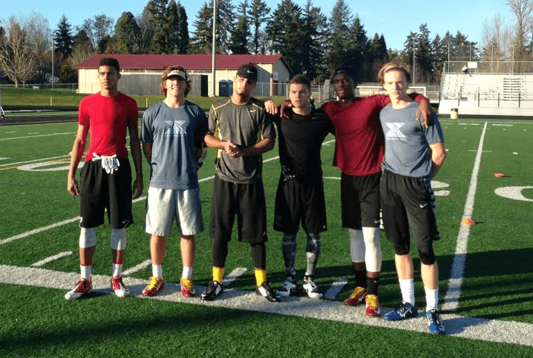 (L-R) Mason Elliott -Westview, Brady Breeze-CC, Zach Houlemard- Jesuit , Elijah Molden-West Linn, LaMar Winston-CC, Chase Cota-SMedford 