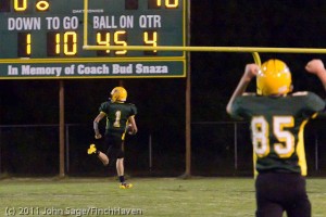 (#1 Garrett Starr heading to the endzone for a TD)