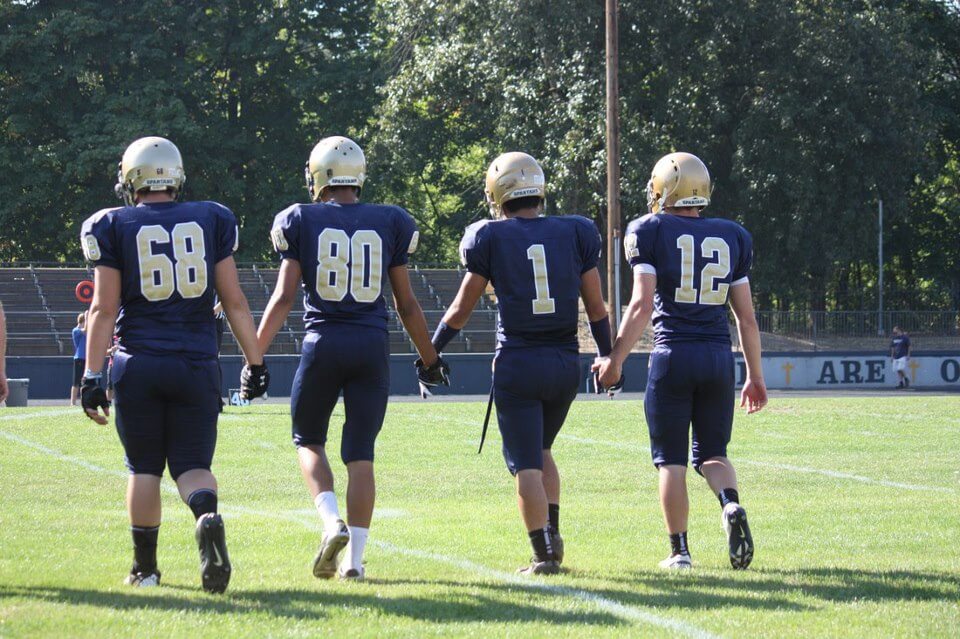 (Another very talented class at Marist (2015) L-R#68 Jacob Hubbard (6-1 225 So. OL/DL) #80 Jonny Shedrick (6-2 185 So. WR) #1 Justin Enseki-Frank (5-11 185 So. RB/DB) #12 Ben Olive (5-11 170 So. QB)