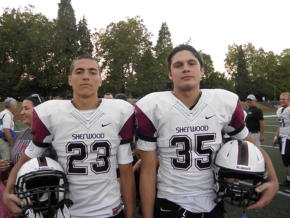 (Left)- David Morris (6-3 200 RB/S 17') with (6-6 210 TE/DE 17') Sophomore teammate Luka Nixon