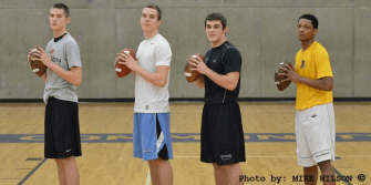 L-R Top Sophomore Taylor Jensen 6-5 180 (Forest Grove), Oregon's top ranked Jr's Eric Dungey 6-4 195 (Lakeridge), Cade Smith 6-2 195 (West Salem), Kimane Domena 6-2 200 (Roosevelt)