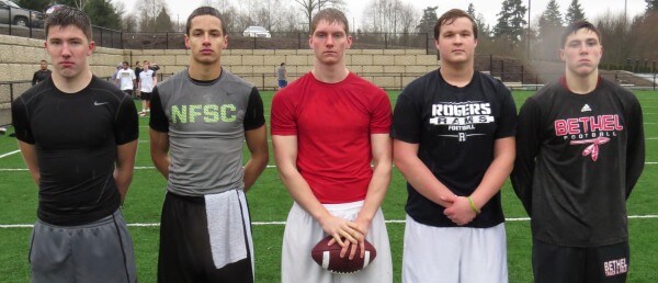 (L-R) Jack Heinrichs ('16 Issaquah), Isaiah Weed ('15 Bonney Lake), Dexter Mell ('17 Juanita), Griffin Stacy ('15 Rogers), Bryce Missey ('16 Bethel).