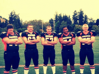 (L-R) #77 Shon Atterbury (6-3 290) #74 Isaiah Smith (6-0 265) #76 Zack Caddock (6-2 240) - Talented Junior O line Trio