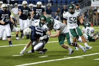 Cam Saffle, #81, making a tackle in the State Championship game vs Bellarmine.