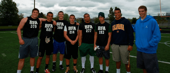 L-R Henry Mondeaux (Jesuit - Oregon), Jordan Morgan (Southridge-Arizona), Joey Alfieri (Jesuit-Stanford), AJ Woodin (Southridge-NA), AJ Hotchkins (Tigard- NA), Manu Rasmussen (Tigard-Eastern Washington), Johnny Ragin (Wilsonville-CAL), Tanner Shipley (Wilsonville-Boise State)