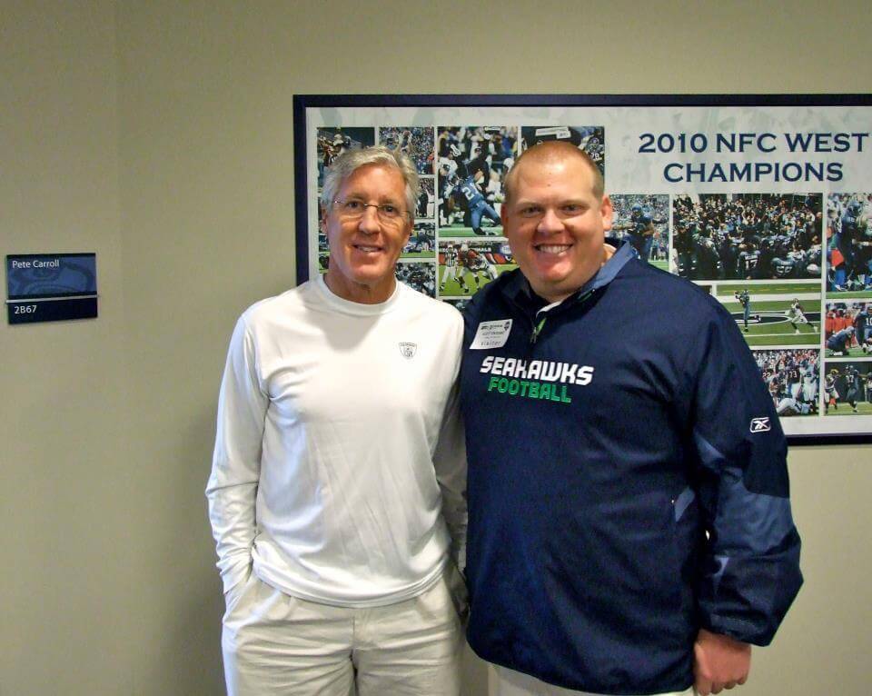 (Scott Enyeart, right, with Seattle Seahawks head coach Pete Carroll)