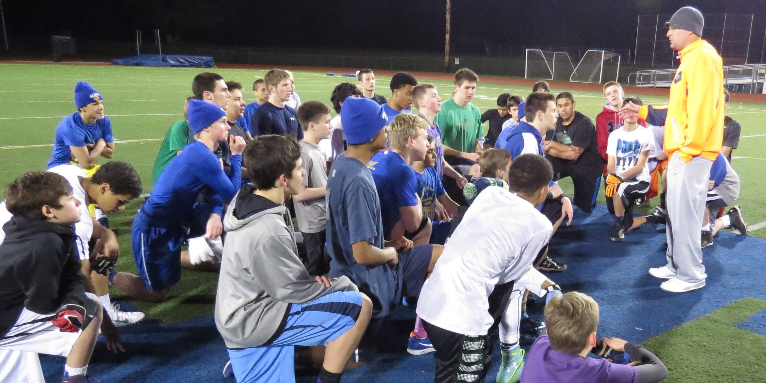 Taylor Barton speaking to some Tahoma Bears at one of the weekly Sunday night trainings.