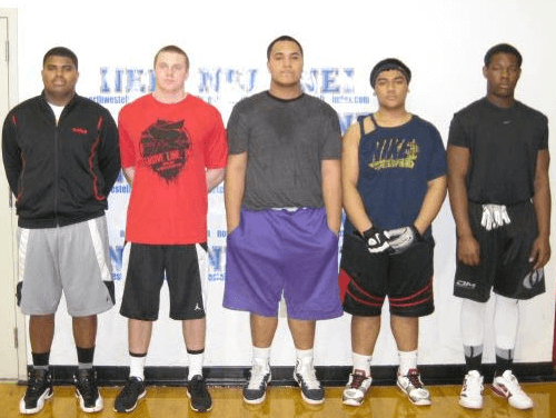 (L-R) Marcus Griffin- Arizona, Shane Bowman- Washington, JayTee Tiuli- E.Wash, Thomas Toki- WSU Commit Top 2015, Cody Baker- TOP 2015