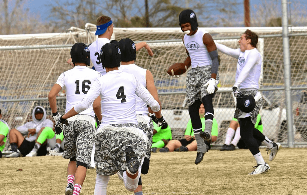 Wedington celebrating one of his many TD's as part of Barton Football Two in Las Vegas