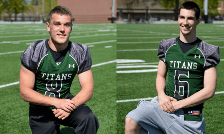 Oregon top ranked QB/WR duo Cade Smith 6-2 200 QB & Keegen Hlad 6-4 185 WR of West Salem at the Tom Lemming All American Photo Shoot
