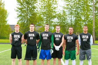 (L-R) LB University; Oregon has one of its top LB classes (2014) in years - Marcus McGovern (6-1 220 Jr. Sheldon), Ryan Nall (6-3 230 Jr. C.Catholic), Joey Alfieri (6-3 225 Jr. Jesuit), Nick Underwood (6-2 215 Jr. Lake Oswego), AJ Hotchkins (6-0 230 Jr. Tigard), Sam Bodine (6-2 225 Jr. Canby)